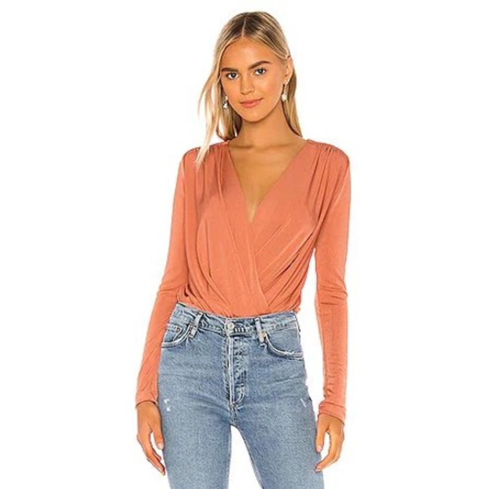 Free People Turnt‎ Crossover Long Sleeve Bodysuit V Neck Blouse Top Shirt XS